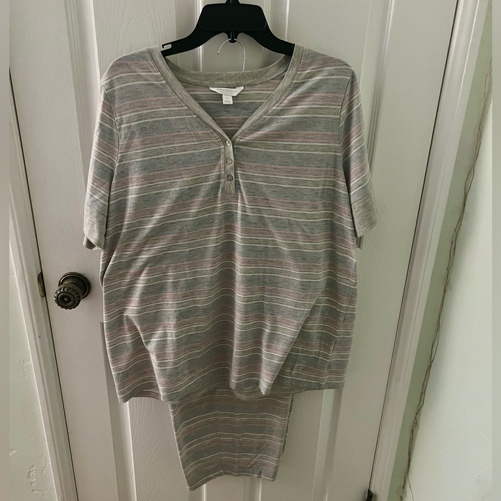 Charter Club Short-Sleeve Top & Cropped Elastic Pant Pajama Set, 1X